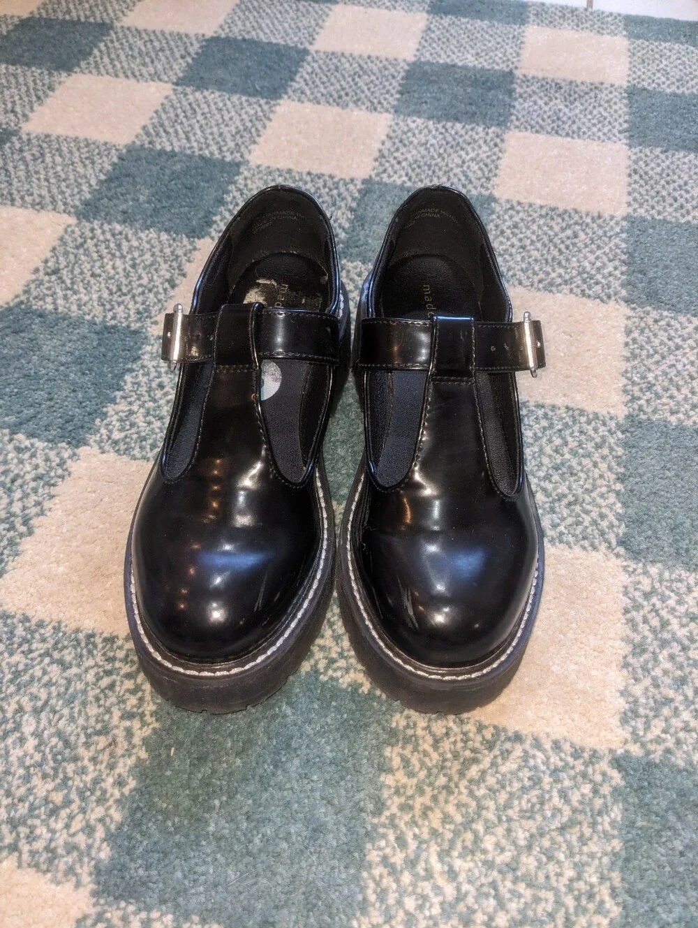 Madden Girl Chunky T Strap Black Patent Faux Leather Mary Janes Size 6